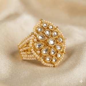 regal kundan & pearl gold plated adjustable statement ring traditional festive jewelry
