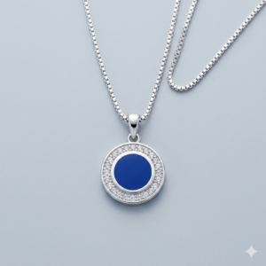 modern geometric cobalt blue enamel sterling silver pendant necklace contemporary office jewelry