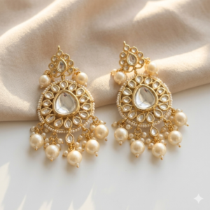 elegant kundan & pearl drop earrings traditional wedding jewellery